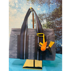 Hermès Blue & Black Canvas Tote Bag One Size